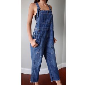 Free People Distressed Denim Overalls
